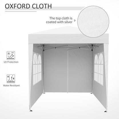 Outsunny 2 x2m Pop Up Gazebo Canopy Party Tent Wedding Awning W/ free Carrying Case White + Removable 2 Walls 2 Windows-White