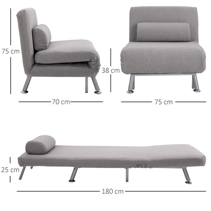 HOMCOM Single Sofa Bed Futon Chair Sleeper, Foldable Portable Lounge Couch, Living Room Furniture Grey