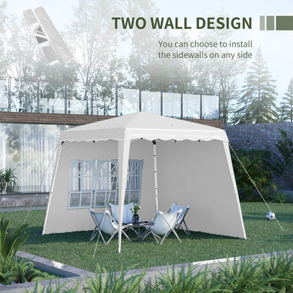 Outsunny 2.9 x 2.9m Pop Up Gazebo with 2 Sides, Slant Legs and Carry Bag, Height Adjustable UV50+ Party Tent Event Shelter for Garden, Patio, White