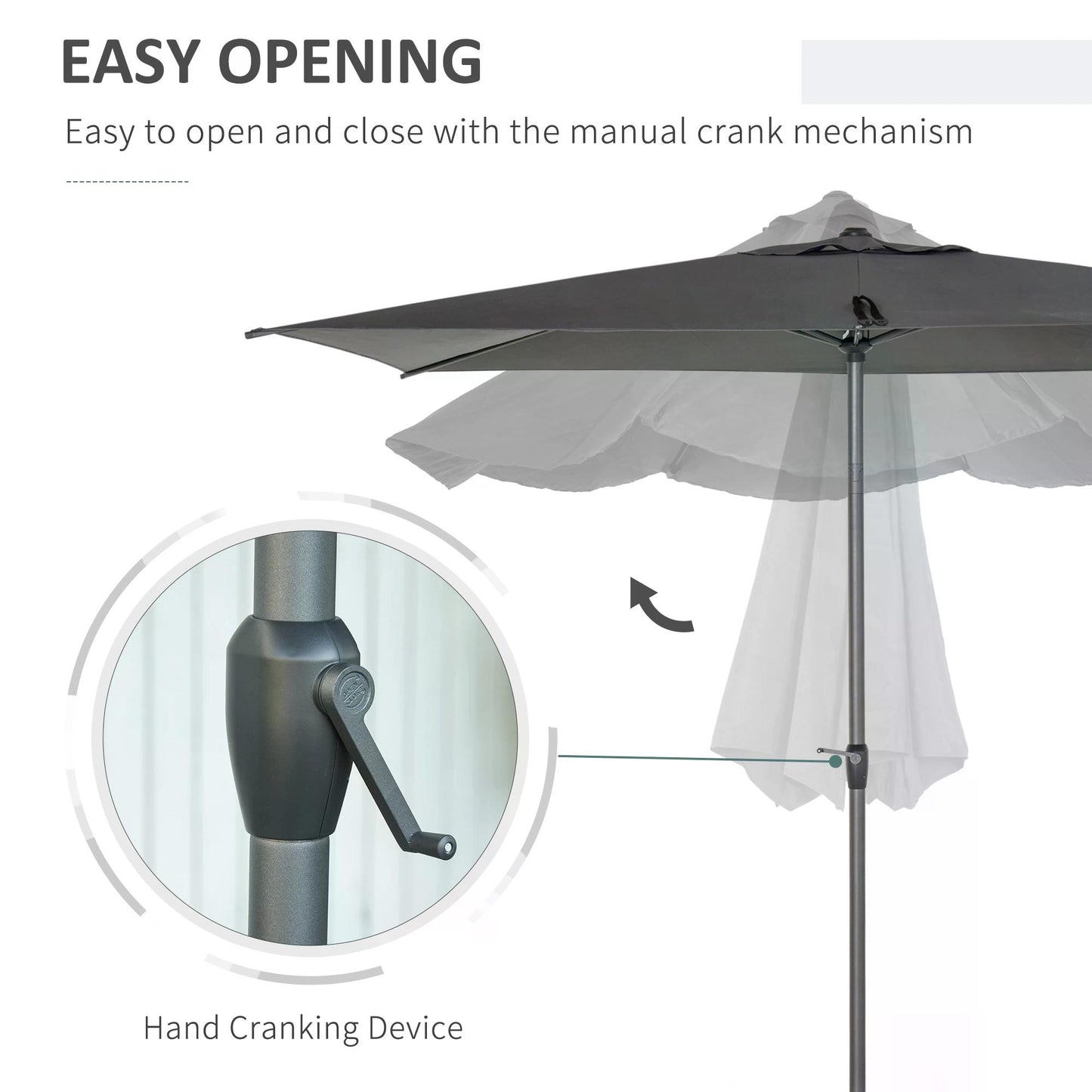 Outsunny 3 x 2m Garden Parasol Patio Sun Umbrella Canopy Rectangular Sun Shade Aluminium Crank Tilt Mechanism, Dark Grey