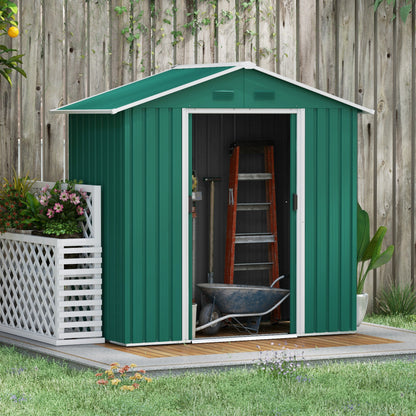 Outsunny 6.5ft x 3.5ft Metal Garden Storage Shed for Outdoor Tool Storage with Double Sliding Doors and 4 Vents, Green
