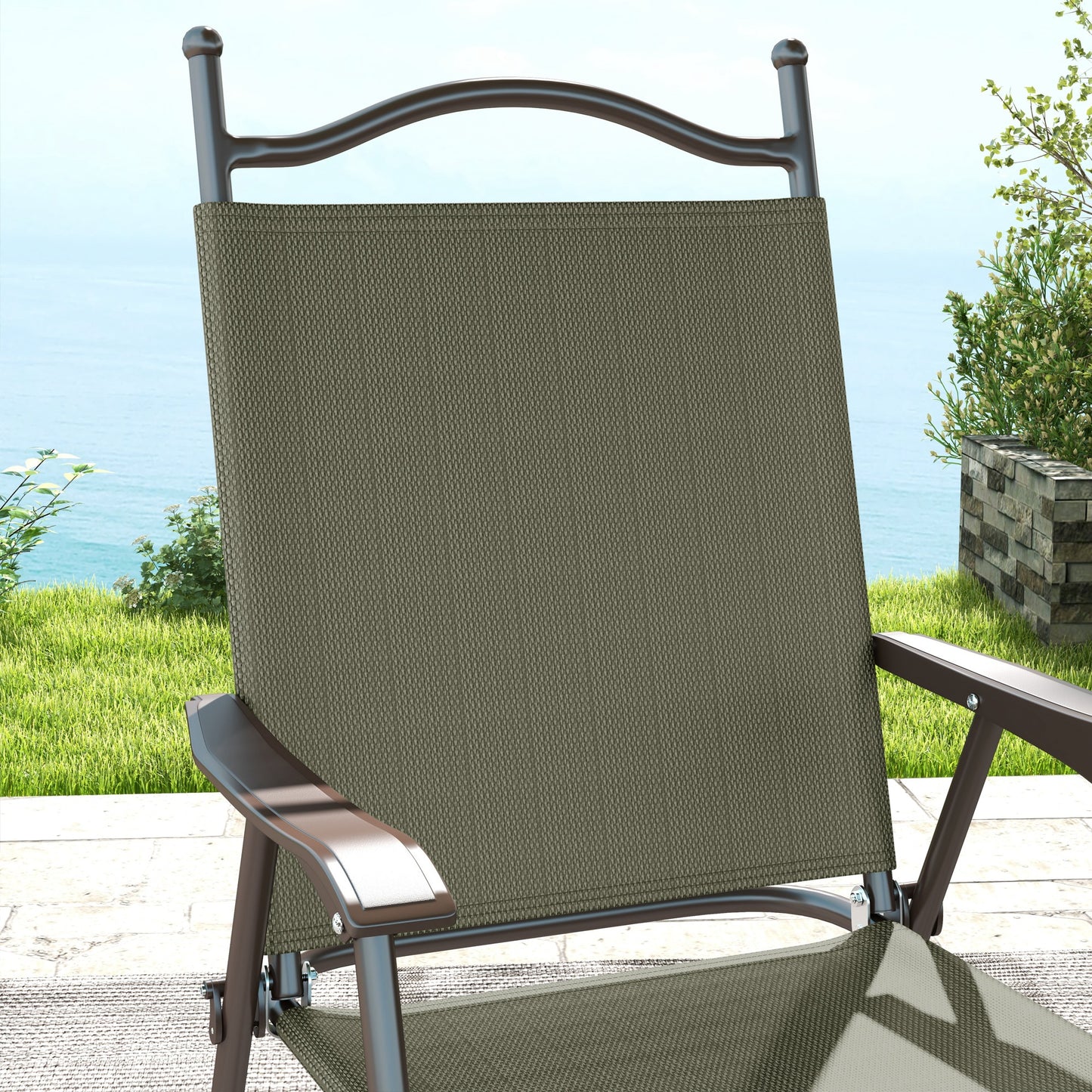 Outsunny Folding Chairs Set: Armrest, Mesh Fabric Seat for Patio, Camping & Sports, Dark Brown