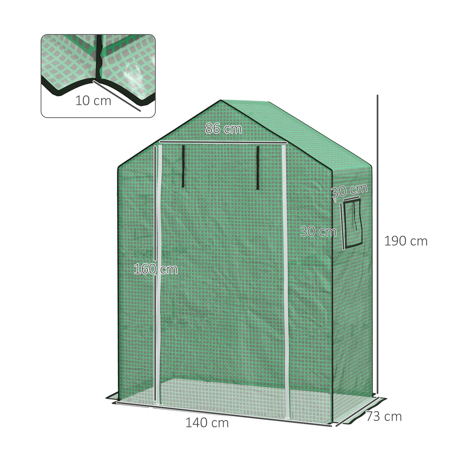 Outsunny Greenhouse Cover Replacement Walk-in PE Hot House Cover with Roll-up Door and Windows, 140 x 73 x 190cm, Green