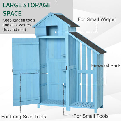 Outsunny Garden Shed Wooden Firewood House Storage Cabinet Waterproof Asphalt Roof Tool Organizer with Lockable Door, 180 x 130 x 55 cm