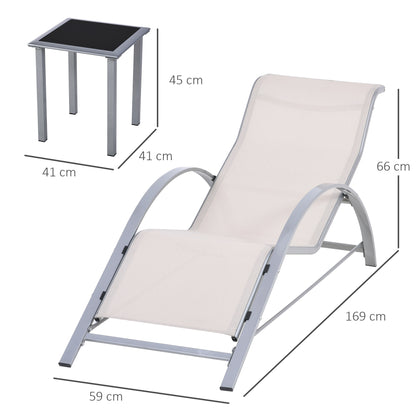 Outsunny 3-Piece Lounger Set: Metal-Framed Outdoor Recliners with Side Table, Cream, for Sunbathing Bliss