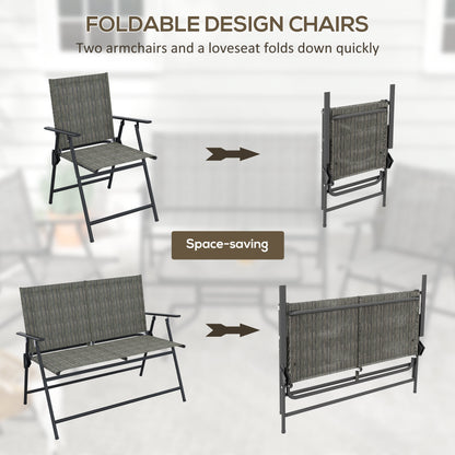 Outsunny Breathable Mesh Patio Set: Foldable Armchairs, Loveseat & Glass Table, Earthy Brown