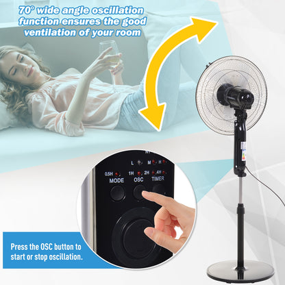 HOMCOM Oscillating Floor Fan W/ Remote Control-Standing Cooling Machine Indoor Air Refresher w/ Adjustable Height, Speed Mode, 7.5-Hour Timer Black