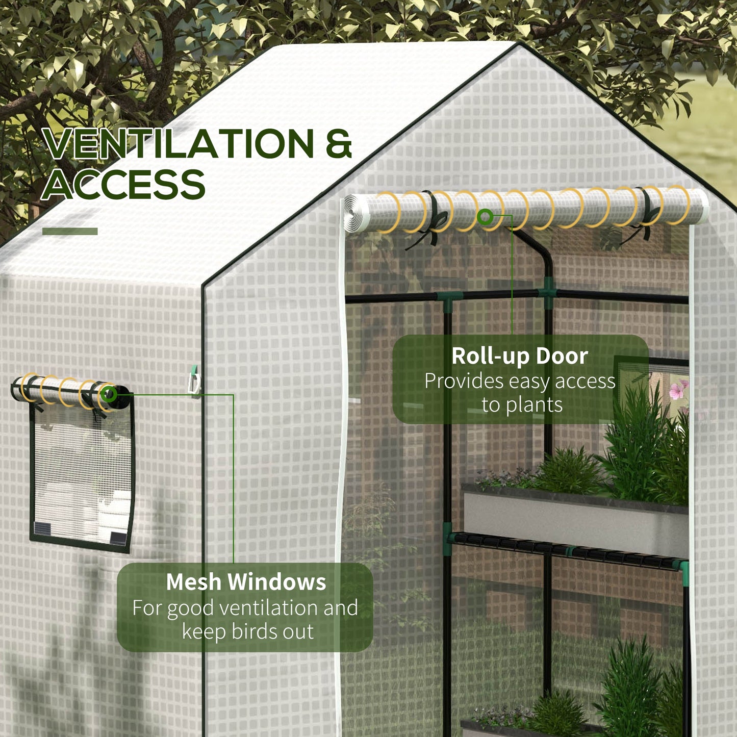 Outsunny Greenhouse Cover Replacement Walk-in PE Hot House Cover with Roll-up Door and Windows, 140 x 73 x 190cm, White