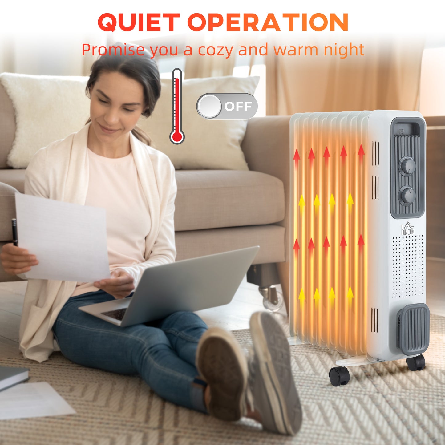 HOMCOM 2180W Oil Filled Radiator, Portable Electric Heater, w/ Built-in 24-Hour Timer, 3 Heat Settings, Adjustable Thermostat, Safe Power-Off