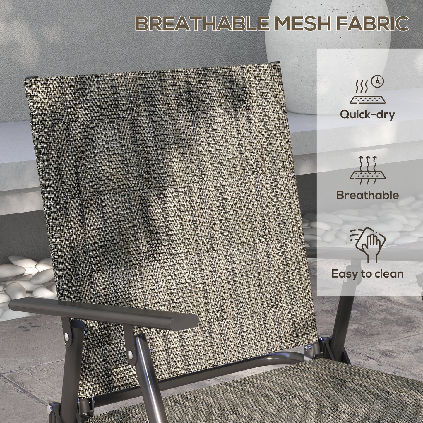 Outsunny Breathable Mesh Patio Set: Foldable Armchairs, Loveseat & Glass Table, Earthy Brown