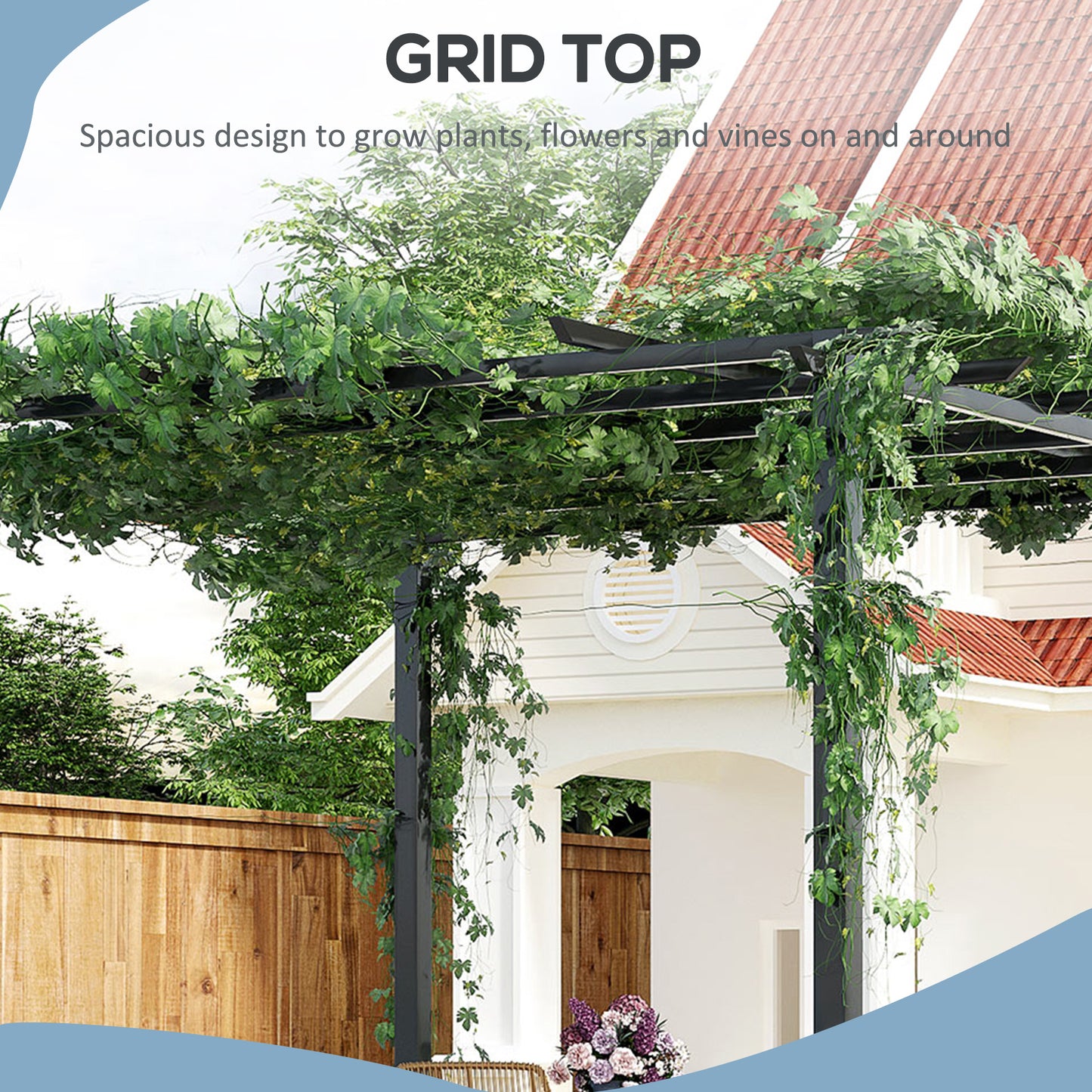 Outsunny 3 x 3 Meter Metal Pergola Gazebo Grape Trellis Climbing Plants Outdoor Sun Shelter Arbours Garden