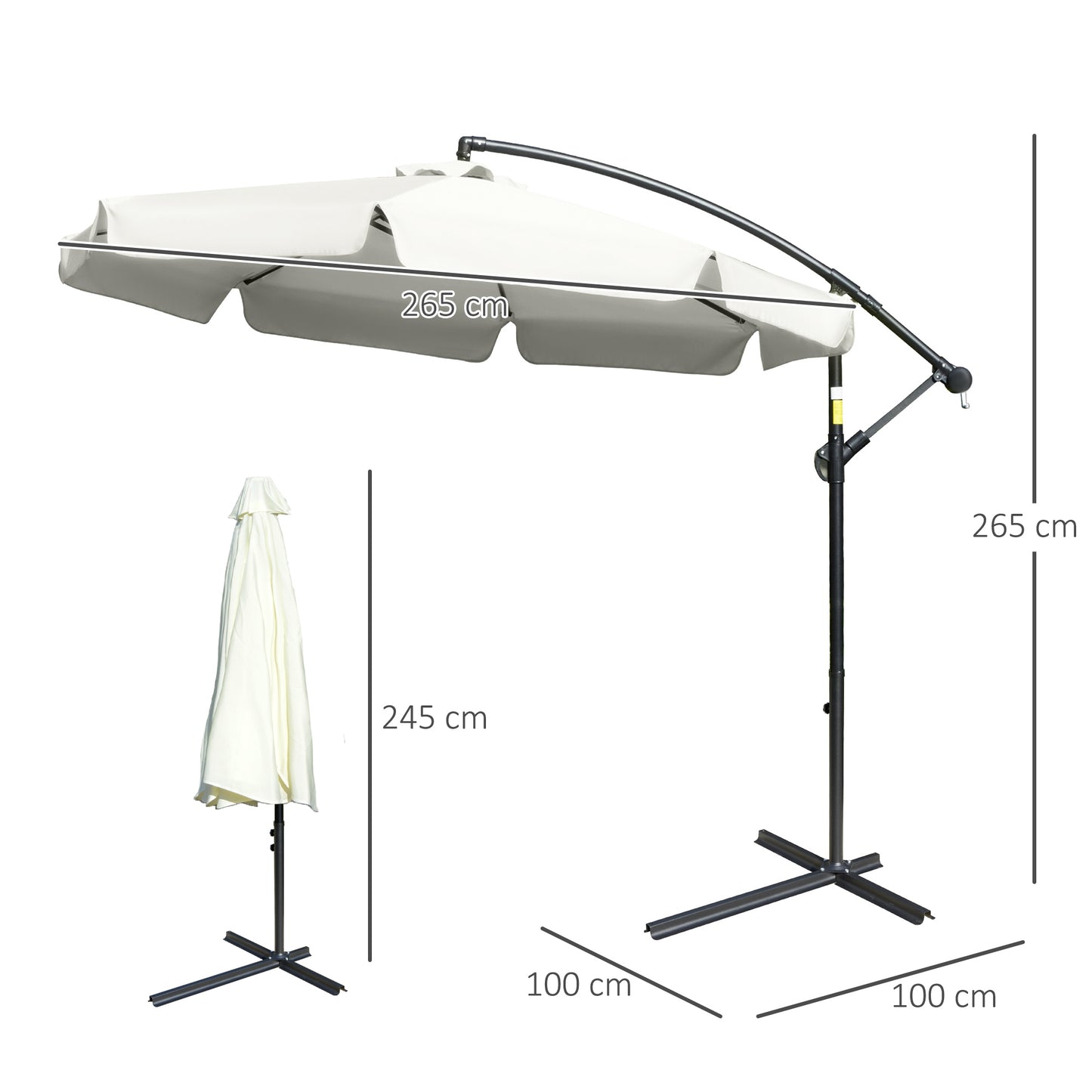 Outsunny Cantilever Umbrella, 2.7m Banana Parasol with Crank Handle and Cross Base, Outdoor Hanging Sun Shade, Cream White