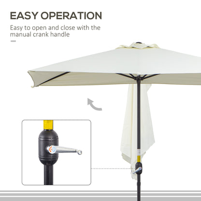 Outsunny Half Parasol for Balcony, 2.3m Semi-Round Patio Umbrella with Crank Handle, Beige - BASE NOT INCLUDED