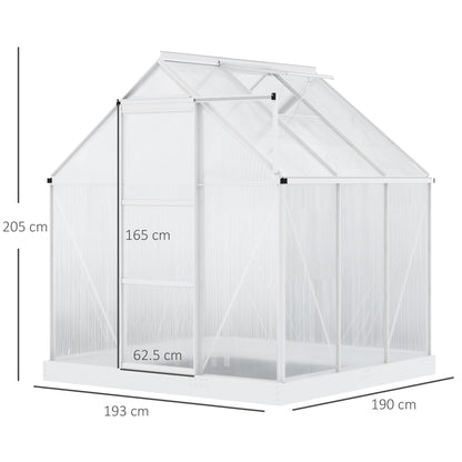 Outsunny 6 x 6 ft Walk-In Greenhouse Polycarbonate Lean to Greenhouse Grow House w/ Aluminium Frame, Sliding Door, Adjustable Window
