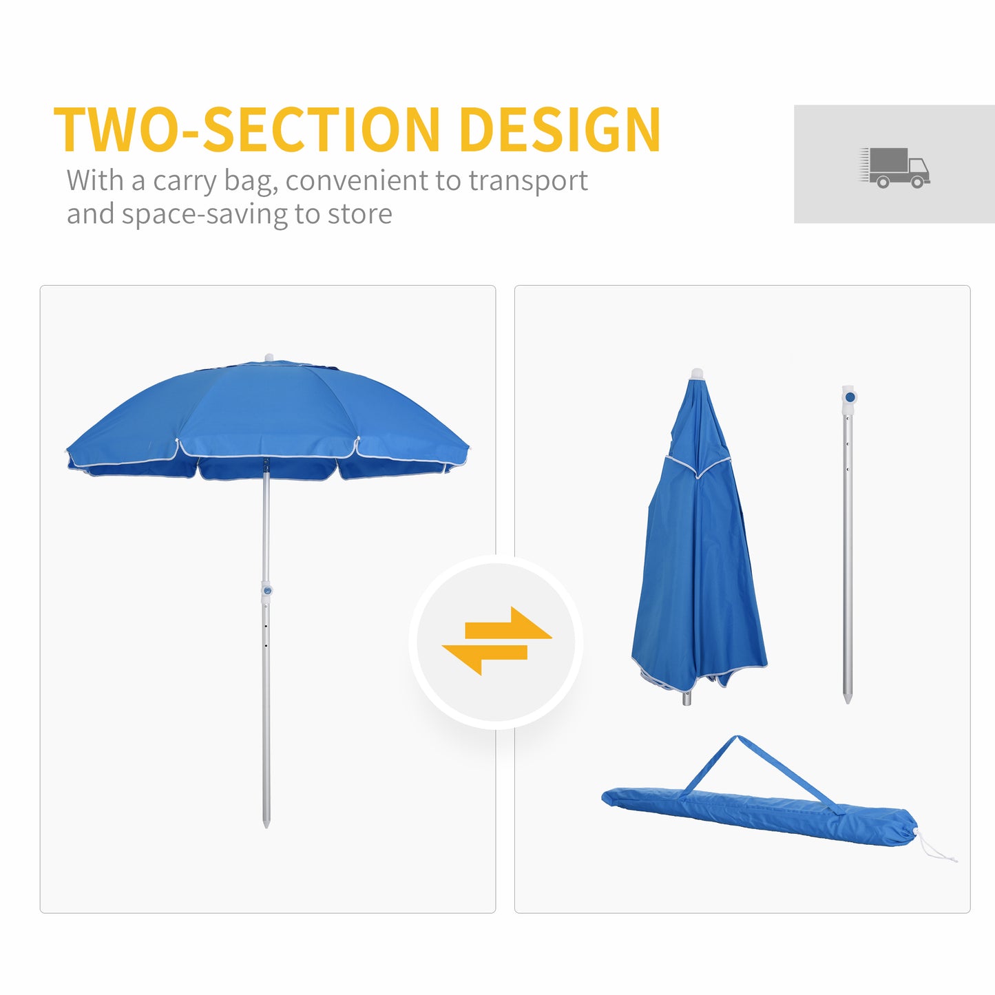 Outsunny Beach Umbrella with Adjustable Tilt, 1.9m Arc, Pointed Design, Carry Bag for Outdoor Patio, Blue