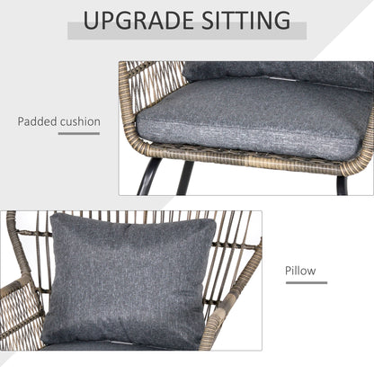 Outsunny 3 Piece PE Rattan Bristo Set with Cushions, Wing-Shaped Chairs & Adjustable Foot Pads, Grey | Aosom UK
