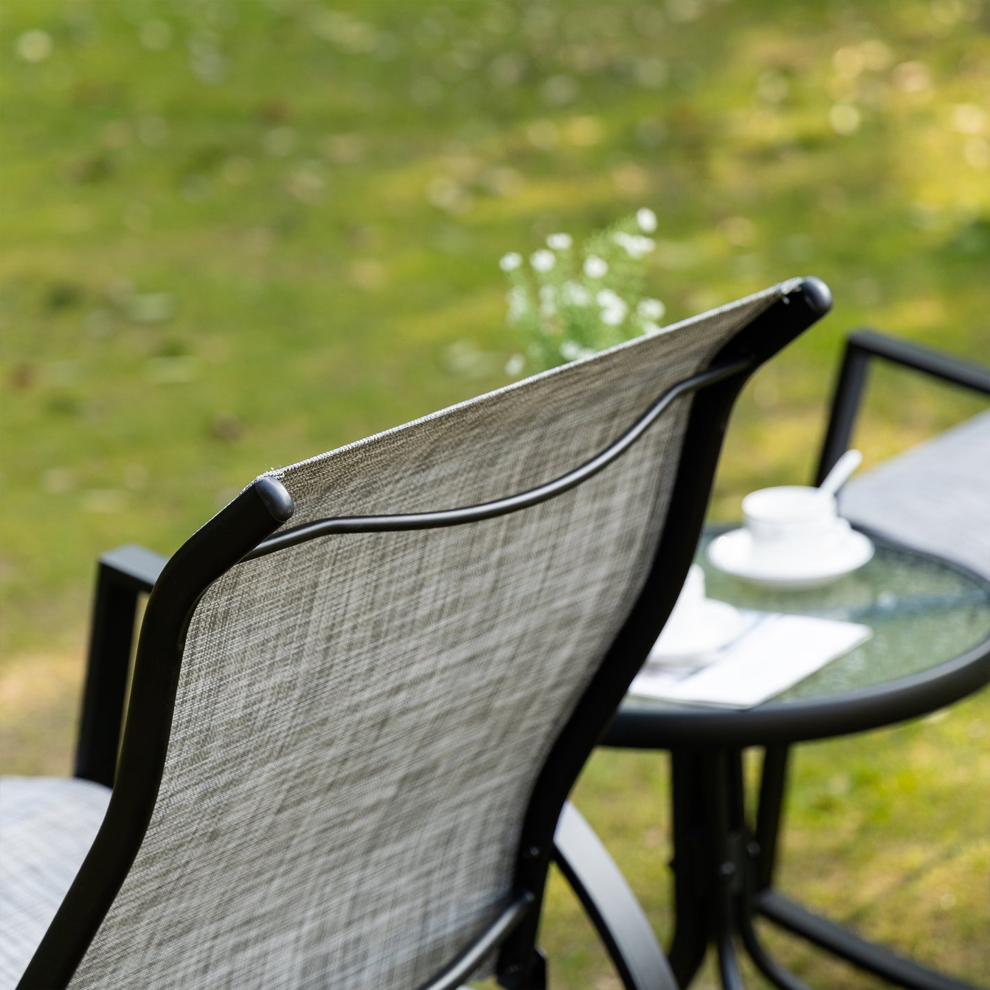 Outsunny Patio Bistro Set: 2 Rocking Chairs & Tempered Glass Table, Ideal for Garden & Poolside, Grey