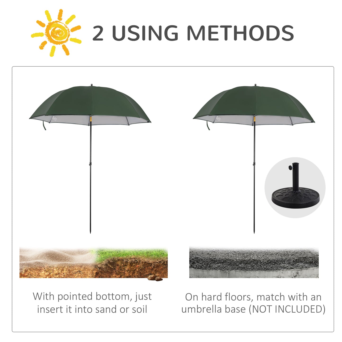 Outsunny 2m Beach Parasol: Fishing Umbrella with Push-Button Tilt, UV30+ Protection, Carry Bag, Emerald Green