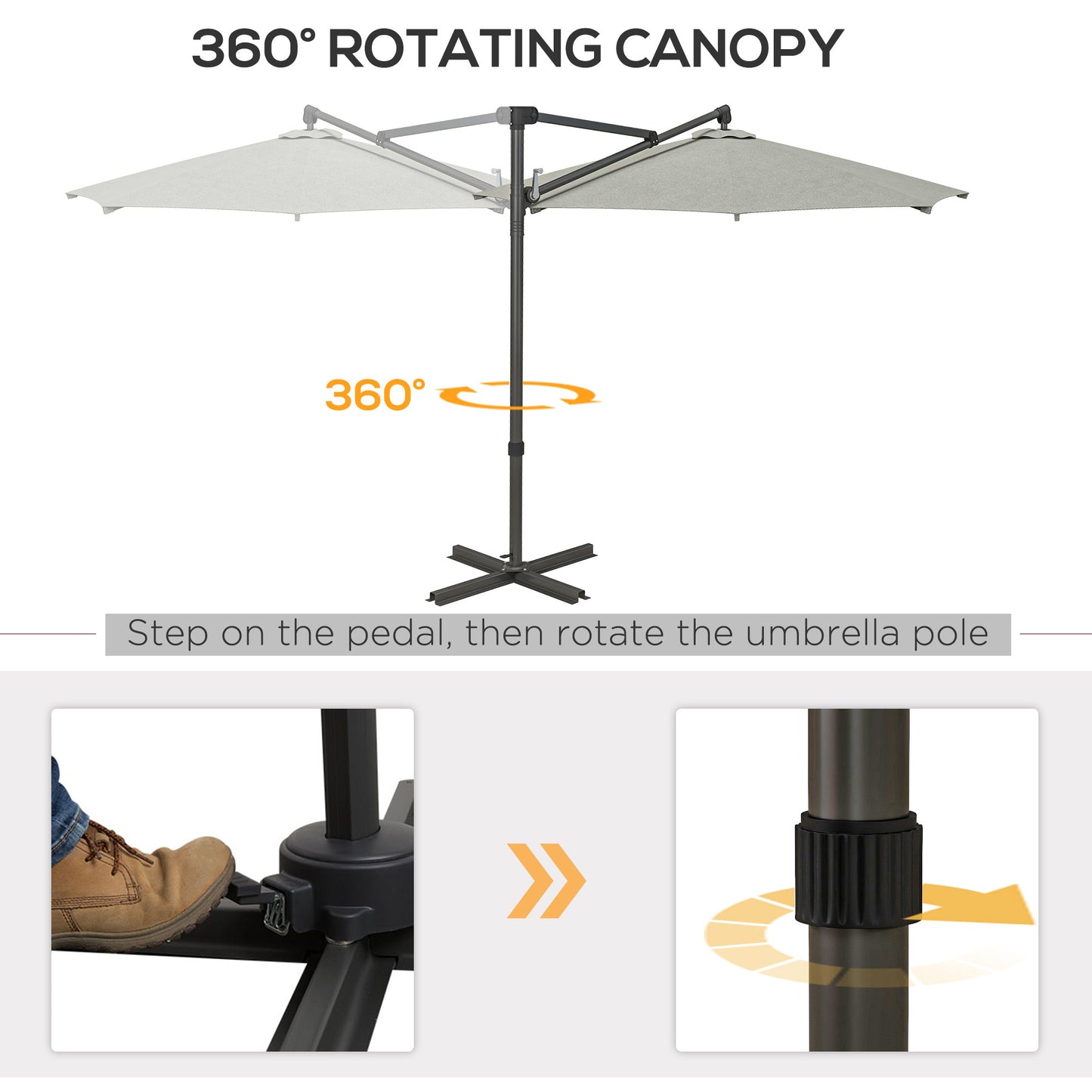 Outsunny Cantilever Banana Parasol: 360° Rotating Patio Shade, 3m, Crank Tilt, Beige Tone