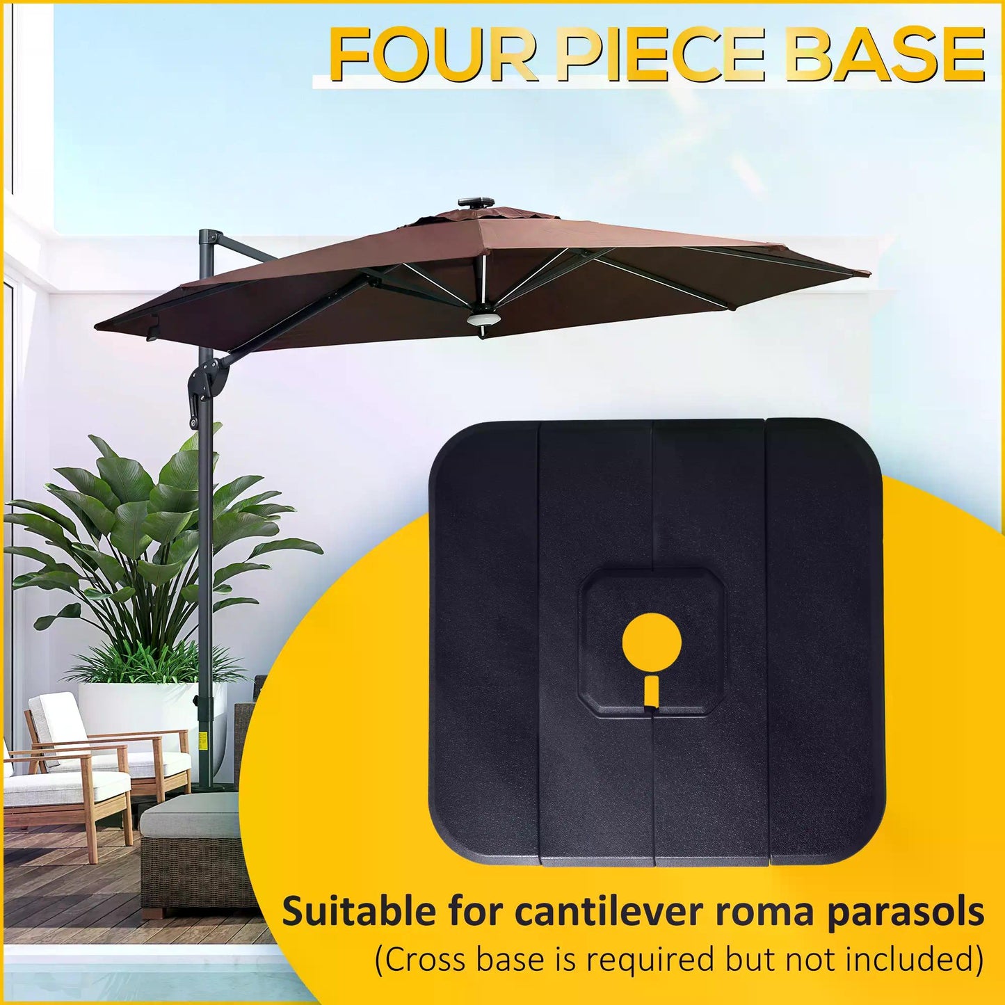 Outsunny Set of 4 Cantilever Parasol Base Stand Outdoor Umbrella Weights, Can Be Filled with Sand or Water, Black