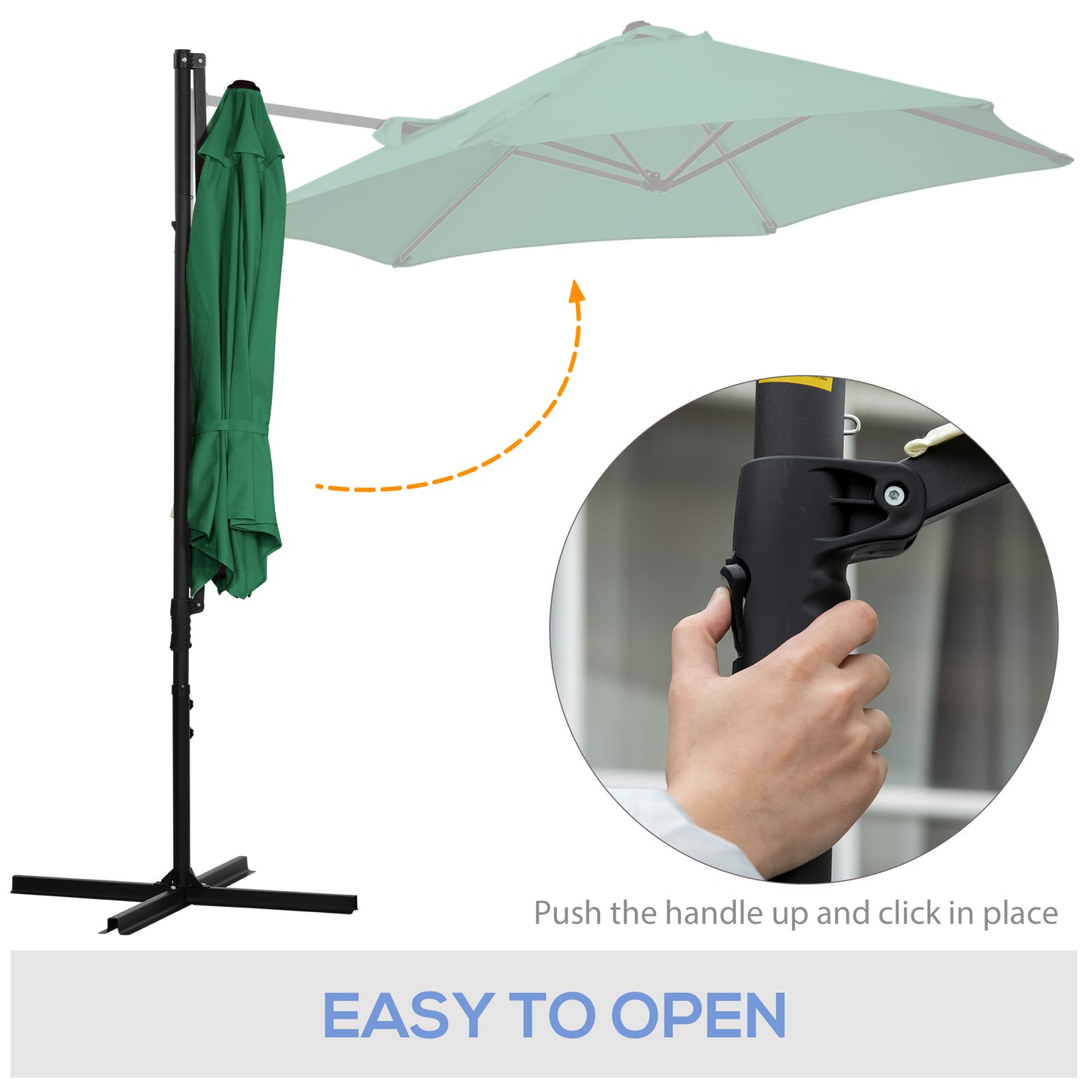 Outsunny Offset Roma Patio Umbrella: 2.5m Square Canopy with 360° Rotation, Green