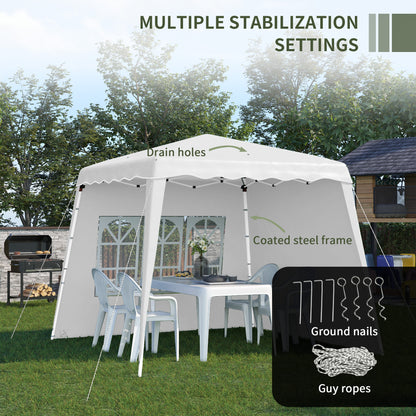 Outsunny 2.9 x 2.9m Pop Up Gazebo with 2 Sides, Slant Legs and Carry Bag, Height Adjustable UV50+ Party Tent Event Shelter for Garden, Patio, White