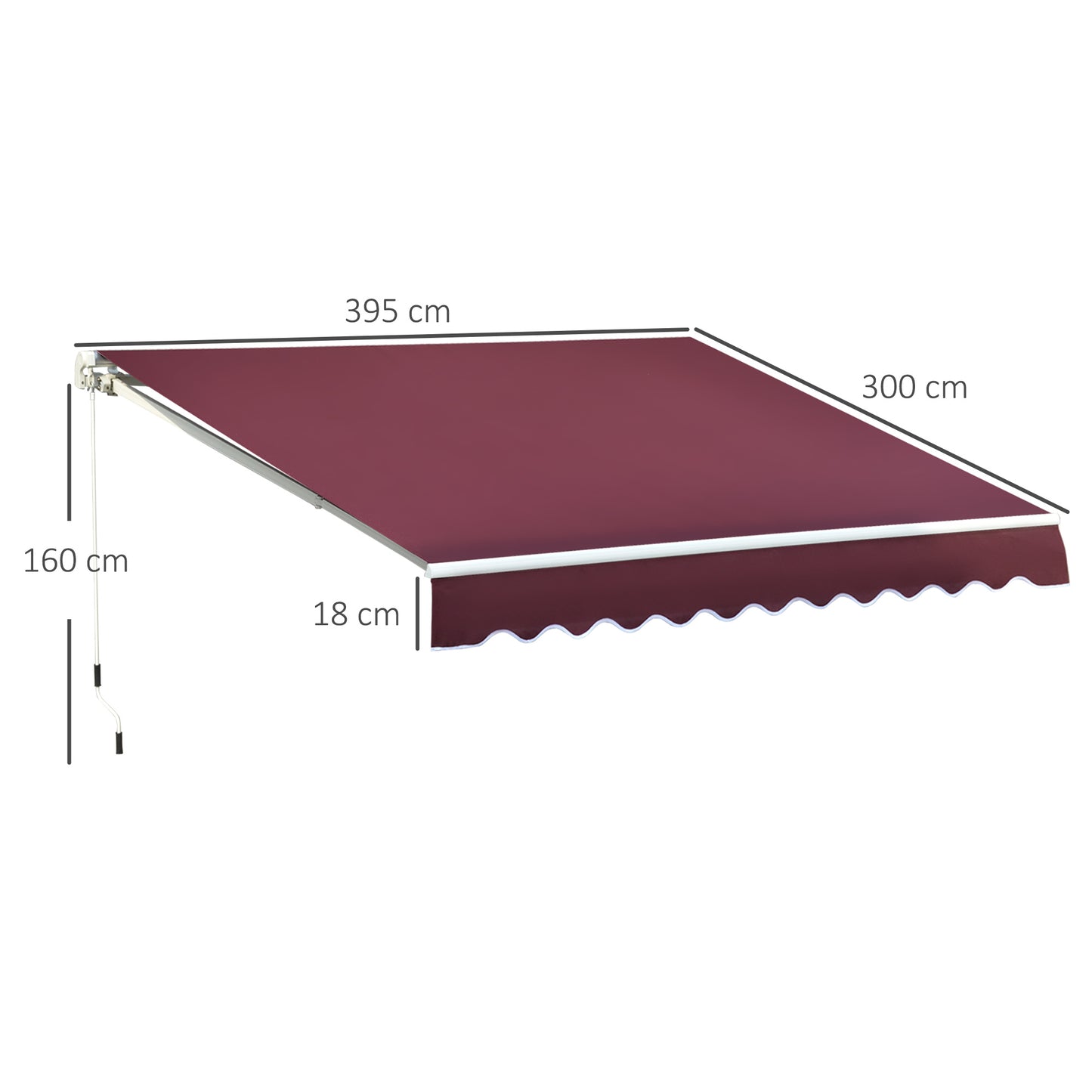 Outsunny 3x4m Garden Patio Retractable Manual Awning Window Door Sun Shade Canopy with Fittings and Crank Handle Wine Red