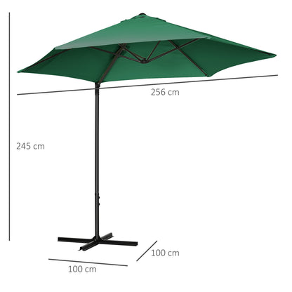 Outsunny Offset Roma Patio Umbrella: 2.5m Square Canopy with 360° Rotation, Green