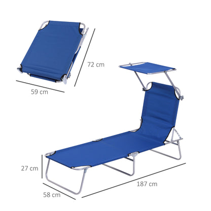 Outsunny Folding Recliner: Adjustable Sun Lounger with Sunshade, Beach & Garden Relaxation, Azure Blue