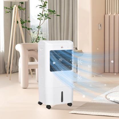 HOMCOM 78cm Portable Evaporative Air Cooler, 3-In-1 Ice Cooling Fan Cooler, Water Conditioner Humidifier Unit with Remote, 7.5H Timer, Oscillating, LED Display, 15L Water Tank for Home, White