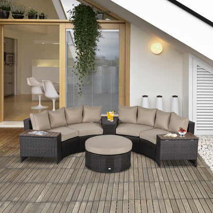 Outsunny 4-Seater PE Rattan Garden Sofa Set Half Round Conversation Furniture Set w/ Side Table Beige