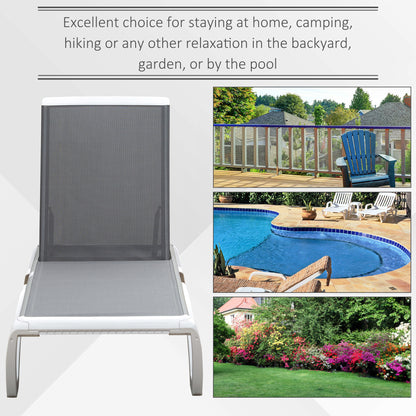 Outsunny Portable Outdoor Chaise Lounge, with Adjustable Back, Breathable Texteline, Light Grey