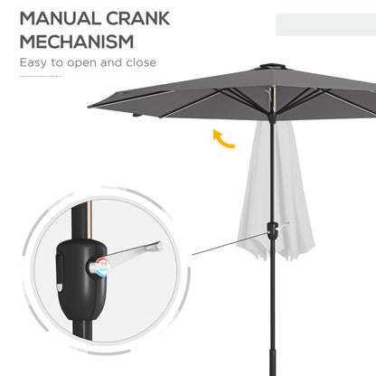 Outsunny Patio Parasol with Solar-Powered LED Lights, Crank Handle Outdoor Umbrella, Charcoal Grey