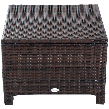 Outsunny Rattan Footstool with Cushion, Wicker Ottoman for Outdoor Patio, Brown, 50x50x35cm