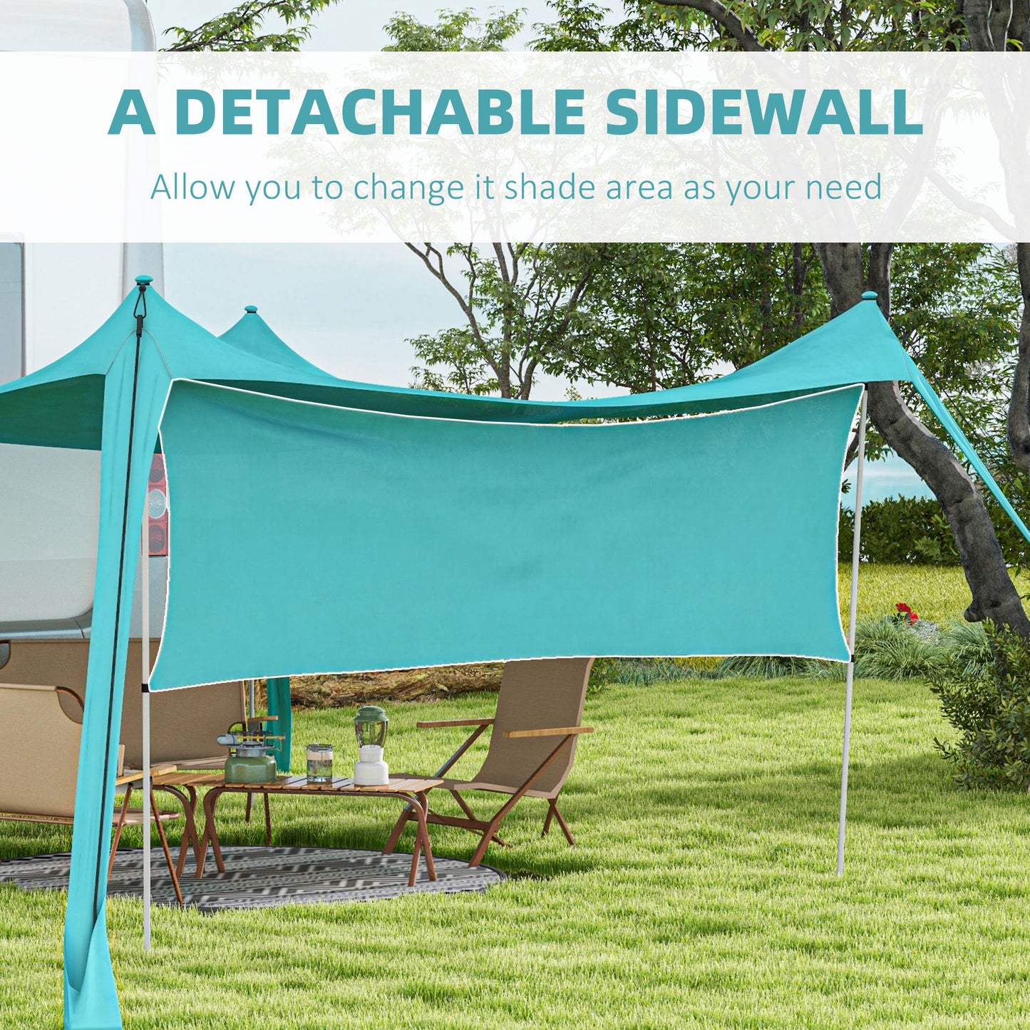 Outsunny Beach Shelter with Side Wall, Portable Carry Bag, Ideal for Camping, Fishing, Picnics, Sky Blue