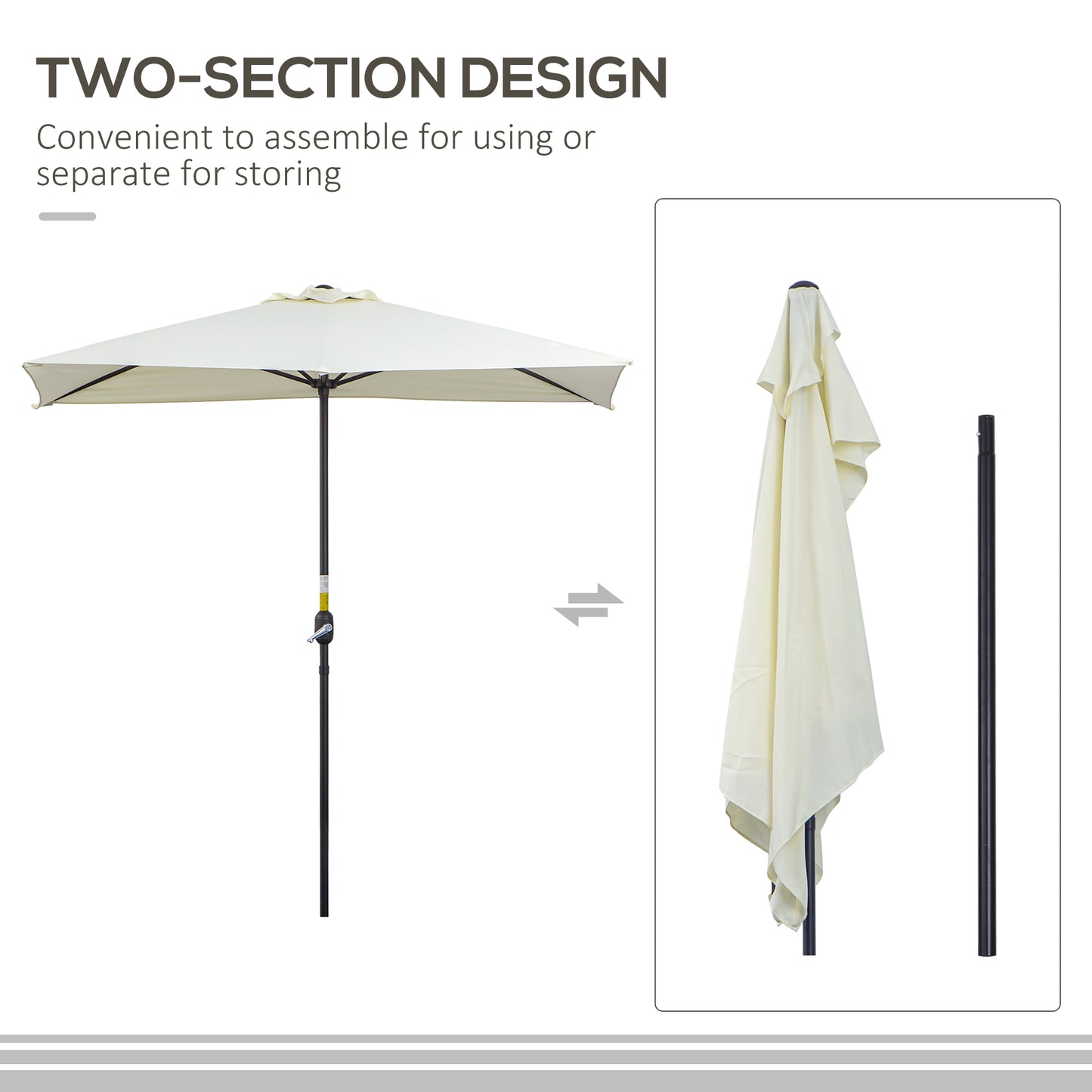 Outsunny Half Parasol for Balcony, 2.3m Semi-Round Patio Umbrella with Crank Handle, Beige - BASE NOT INCLUDED