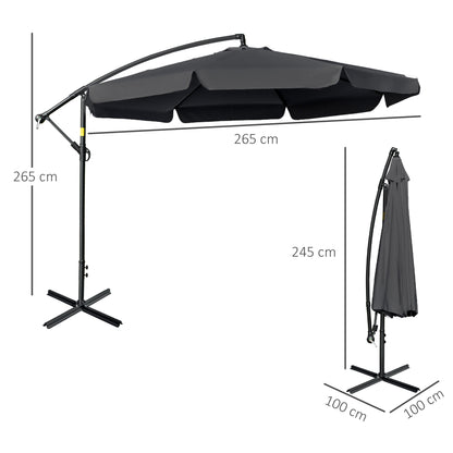 Outsunny 2.7m Banana Parasol Cantilever Umbrella with Crank Handle and Cross Base for Outdoor, Hanging Sun Shade, Black