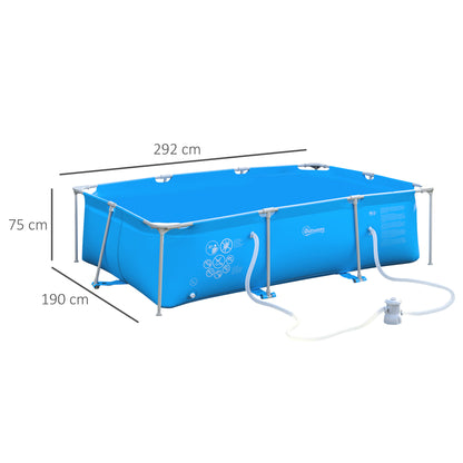 Steel Frame Pool with Filter Pump and Filter Cartridge Rust and Reinforced Sidewalls Resistant Above Ground Pool Blue 315 x 225 x 75cm by Outsunny