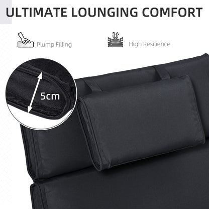 Outsunny Replacement Thick Cushion for Sun Lounger, Recliner Chair Relaxer Pad with Pillow, Black