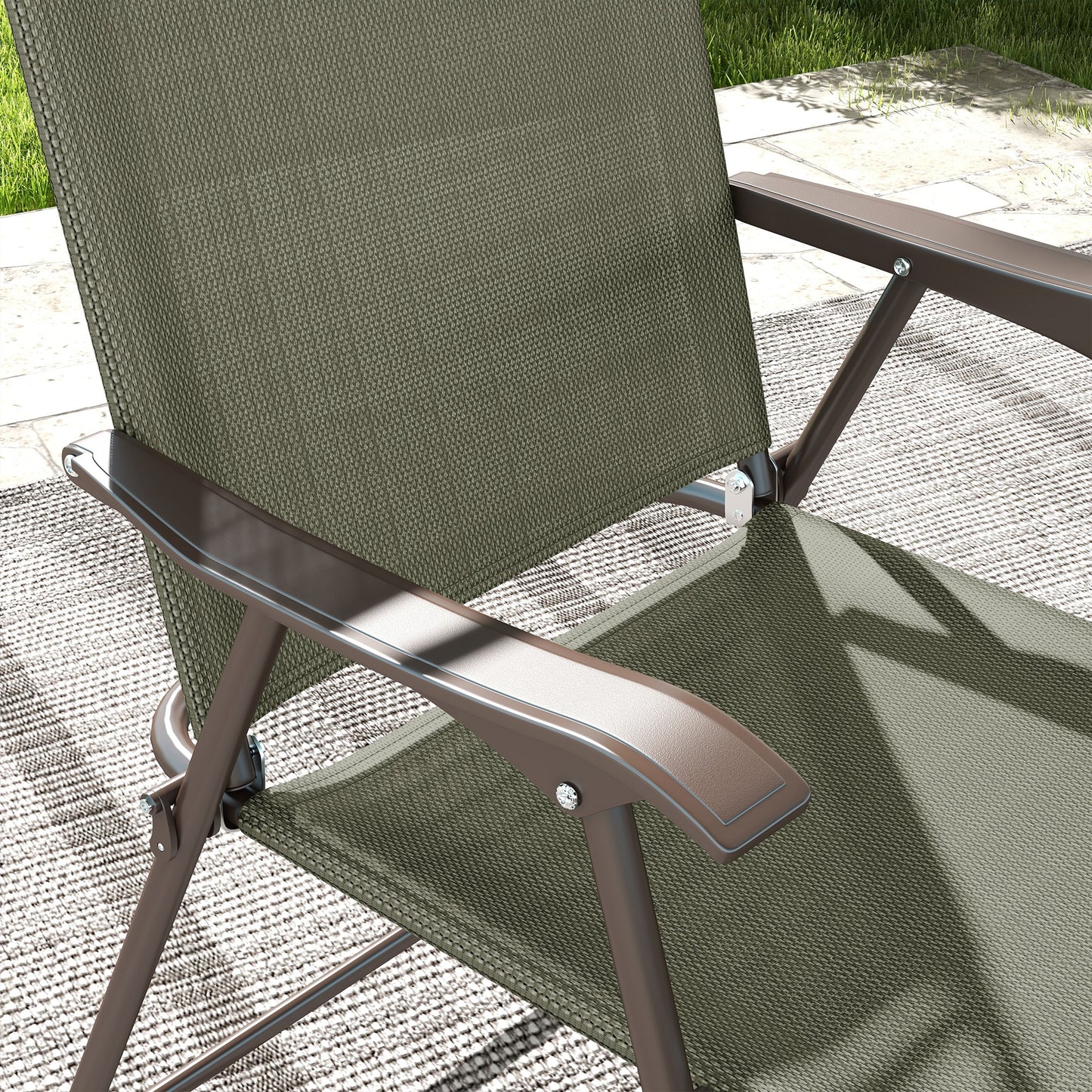 Outsunny Folding Chairs Set: Armrest, Mesh Fabric Seat for Patio, Camping & Sports, Dark Brown