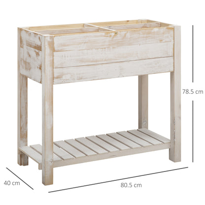 Outsunny Tiered Raised Planter: Elevated Gardening Bed with Pockets for Veggies, Flowers & Herbs, White