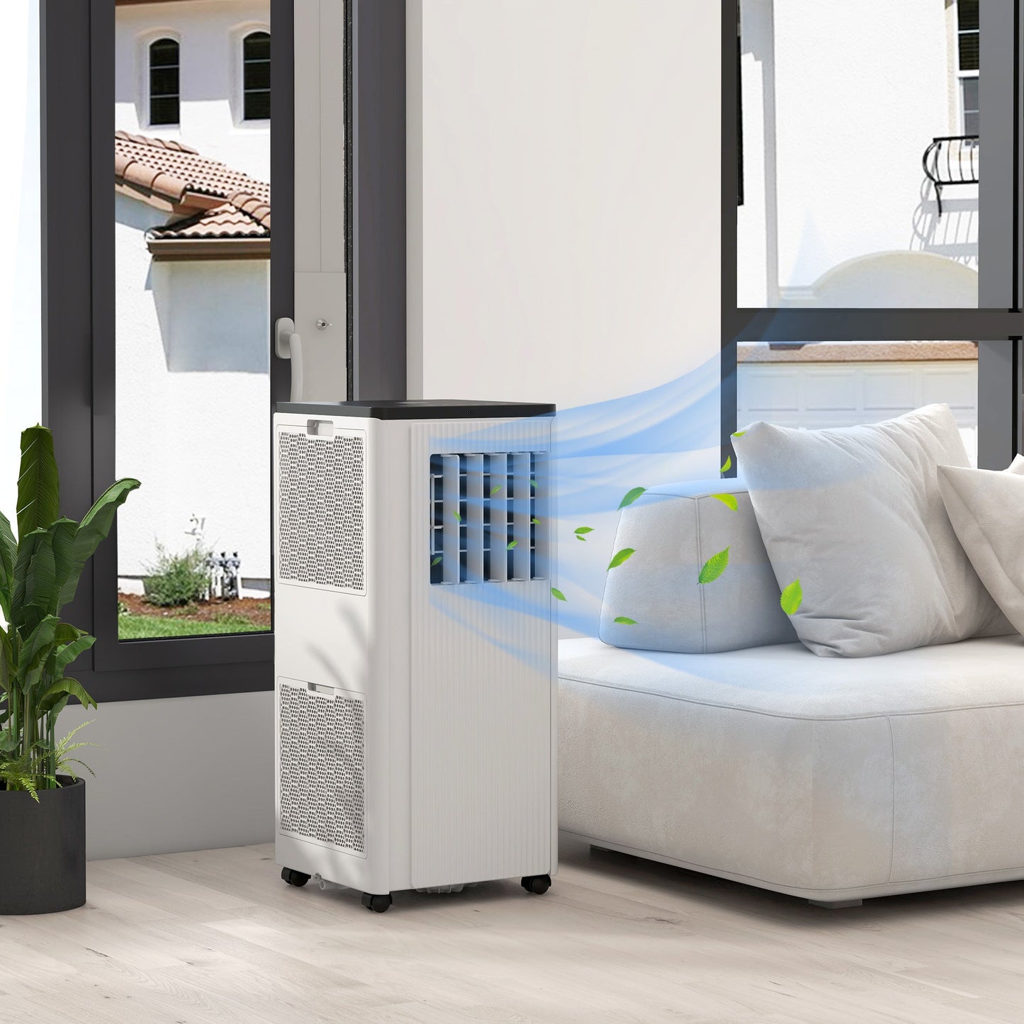 HOMCOM Smart WiFi Air Conditioner: 7000 BTU Cooling for 15m² Rooms, Dehumidifier & Fan Functions, 24-Hour Timer, White