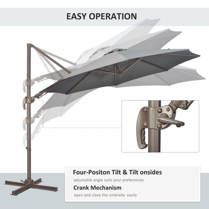 Outsunny 3m Cantilever Parasol: 360° Rotating Hanging Sunshade, Aluminium Frame, 8 Ribs, Dark Grey