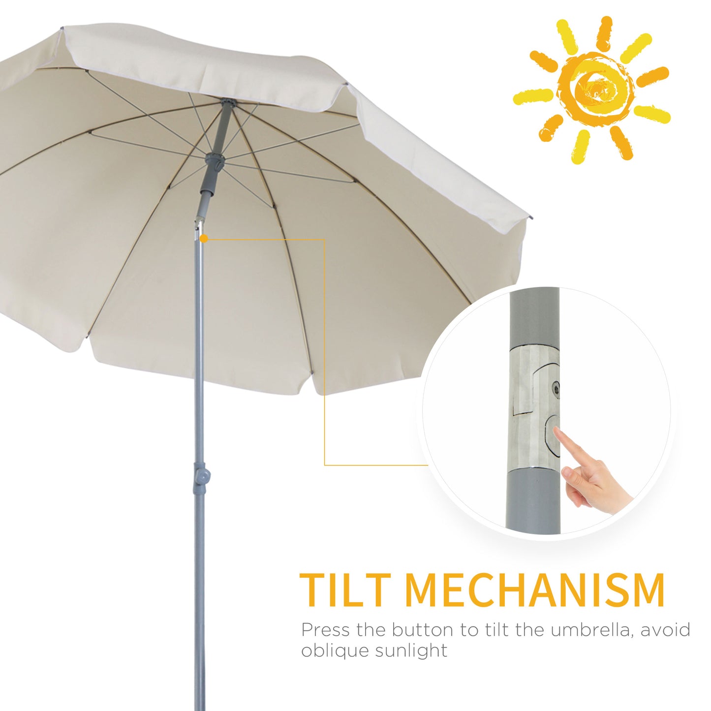 Outsunny Adjustable Beach Parasol: Elegant Cream Shade for Outdoor Relaxation, 2.2M