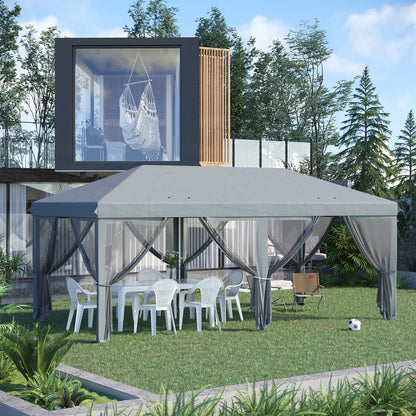 Outsunny 6 x 3m Pop Up Canopy, Outdoor Canopy Shelter, Marquee Party Wedding Tent with 6 Mesh Walls and Carry Bag, Grey