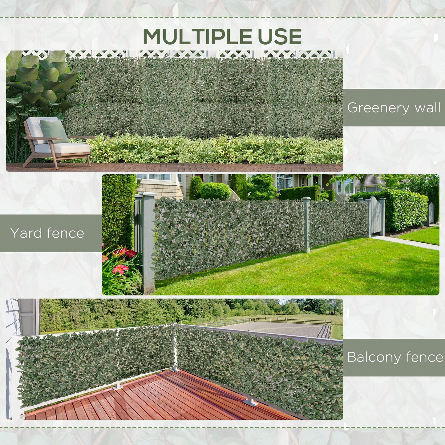 Outsunny 4 Pieces Expanding Trellis Fence, 2m x 1m Artificial Plant Fence, Decorative Trellis Garden Telescopic Hedge Privacy Screen Greenery Walls