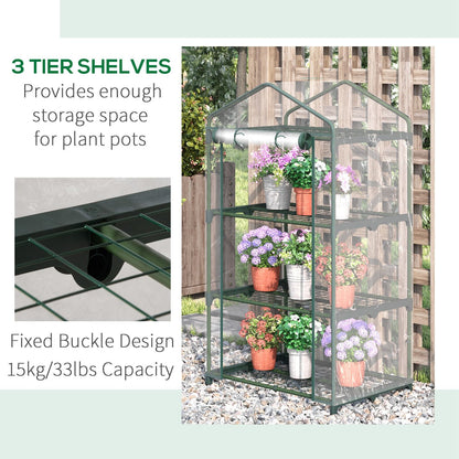 Outsunny Mini Greenhouse Shelving Unit: Clear PVC Panels for Plant Nurturing, Roll-Up Door, 69Lx49Wx125H cm