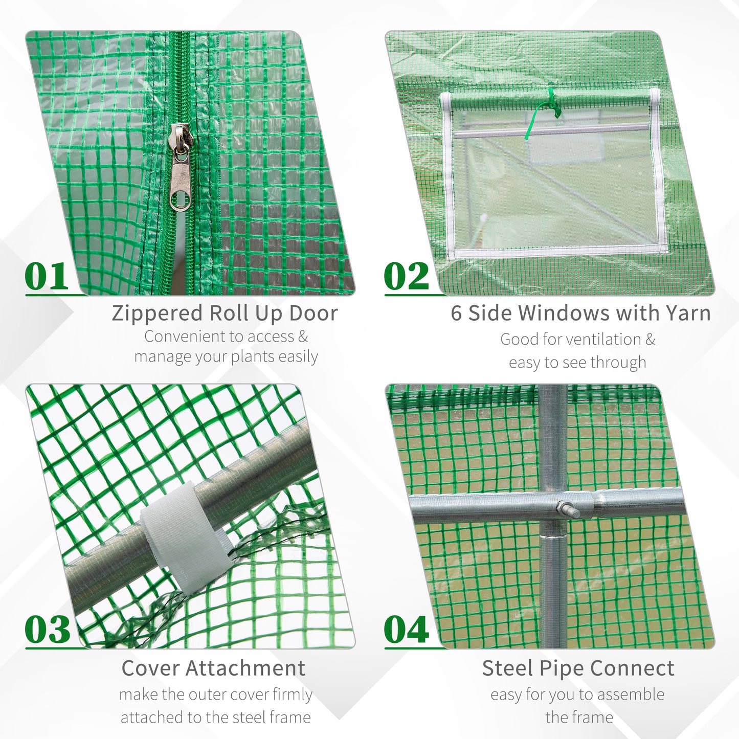 Outsunny Walk-in Greenhouse: Tunnel Design with Door & Ventilation Window, 4.5m x 2m x 2m, Green