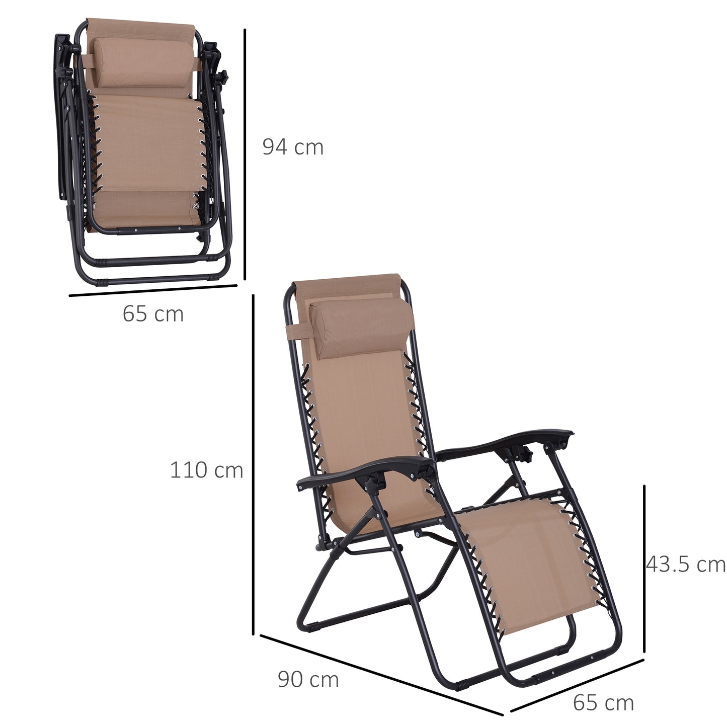 Outsunny Zero Gravity Chair Metal Frame Armchair Outdoor Folding & Reclining Sun Lounger with Head Pillow for Patio Decking Gardens Camping, Beige