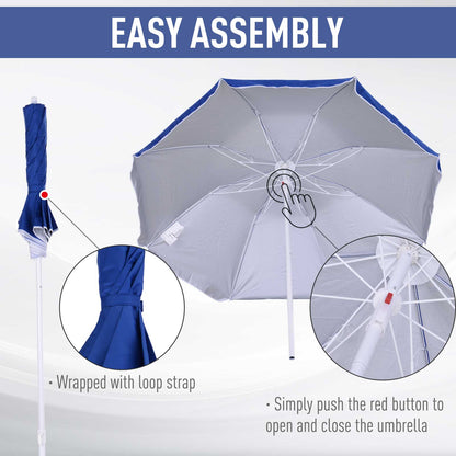 Outsunny Tilted Beach Parasol, 1.7m x 2m, with Steel Frame for UV Protection, Easy to Adjust, Blue